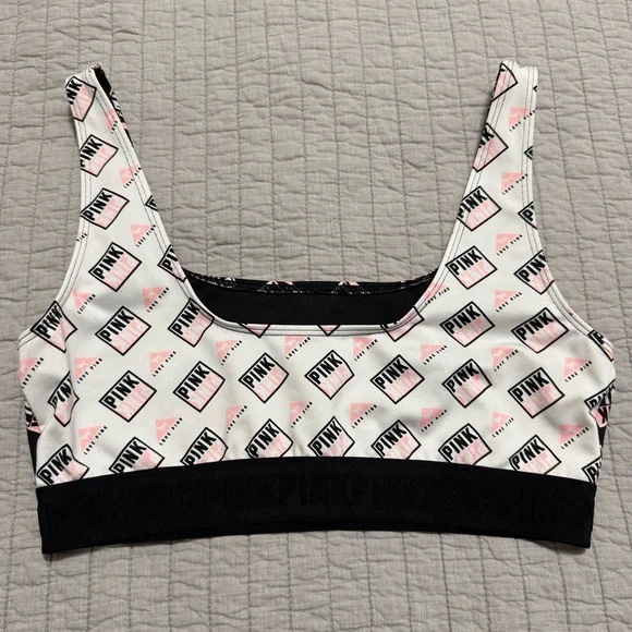 Victoria's Secret PINK Ultimate Sports Bra Black White Pink Logo Size Large - Picture 5 of 9
